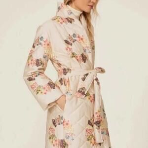 Samantha Sipos Quilted Sunburst Coat Cotton Off White Belted Jacket Size Large